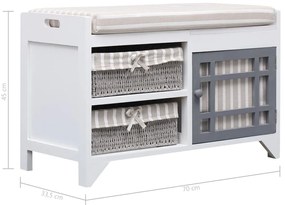 Banco de corredor 70x33,5x45 cm madeira de paulownia branco
