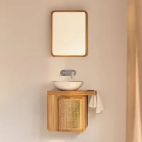 Conjunto De Móveis De Banheiro Suspensos Em Madeira De Teca Georgy Madeira De Teca & Cimento Redondo Branco Ø40 Cm Zavion & - Sklum