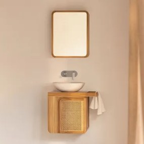 Conjunto De Móvel De Casa De Banho Suspenso 60x40 Cm Em Madeira De Teca Georgy Madeira De Teca & Cimento Redondo Branco Ø40 Cm Zavion - Sklum