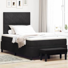 vidaXL Cama box spring com colchão e banco preto 120x200 cm veludo