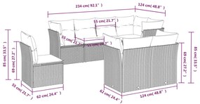 8 pcs conj. sofás jardim c/ almofadões vime PE cinzento-claro