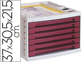 Bloco Classificador de Secretária 37x30,5x21,5 cm Bandeja Organizadora Superior 6 Gavetas Bordeaux Opaco