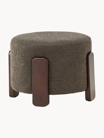 Pufe estofado em bouclé com pernas de madeira Coffey