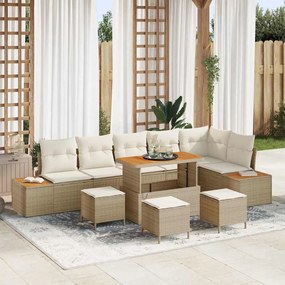 Conjunto de Sofá de Jardim vidaXL com 10 Peças e Almofadas Bege Poliratan Acácia