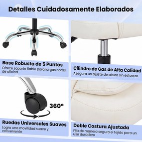 Cadeira de Escritório Ergonómica, 66 x 59-98 x 108-118 cm, Encosto Reclinável de 90-135°, Bege