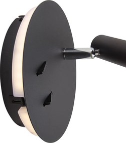 Candeeiro de Parede Moderno Preto Incl. LED com USB-C - Croft