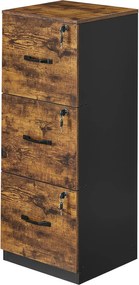 Armário arquivo escritório com 3 gavetas 40 x 41 x 103 cm com fechadura Castanho vintage-preto