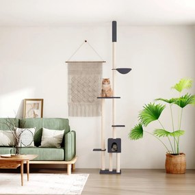 vidaXL Árvore gatos altura ajust. chão-teto 258,5-284,5cm cinza-escuro