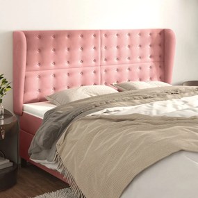 Cabeceira cama c/ abas veludo 183x23x118/128 cm rosa