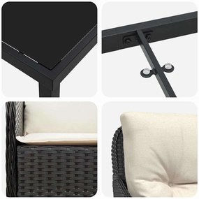 Conjunto de Jantar de Jardim com Almofadas Preto Vime PE