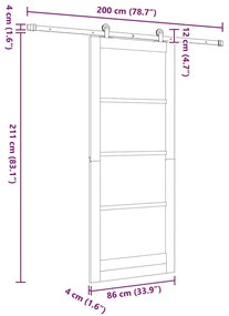 Porta Deslizante vidaXL com Conjunto de Ferragens Branca 86x211 cm Mad
