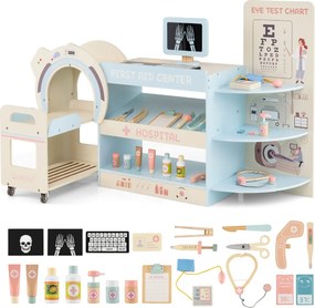 Conjunto de brincar aos médicos para crianças 115,5 x 30,5 x 72,5 cm com acessórios oftalmológicos e lâminas intercambiáveis para idades a partir dos