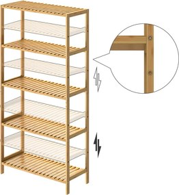 Estante de banho em bambu com prateleiras ajustáveis em altura 130 x 60 x 26 cm Castanho