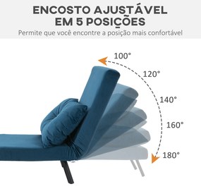 Poltrona Convertível em Cama Dobrável com Encosto Ajustável em 5 Níveis e Almofada Acolchoada Carga 120 kg 63x73x81 cm Azul