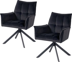Conjunto de 2 Cadeiras de Refeição Giratórias 360° (MESA NÃO INCLUÍDA) Estofado Estofamento em Veludo Pés em Aço 63x64x85 cm Preto