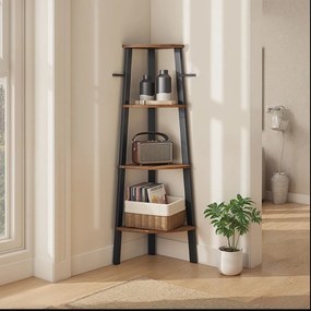 Estante de canto de design industrial 4 prateleiras 33,4 x 33,4 x 125 cm Castanho Vintage-preto