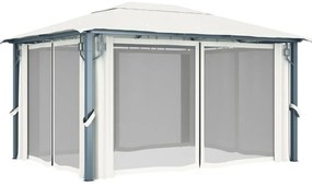 Gazebo com cortinas e cordões de luzes LED 4x3 m alumínio creme