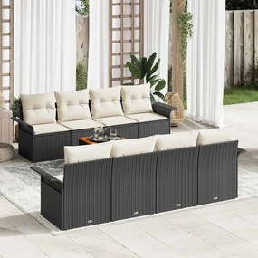 Conjunto de Sofá de Jardim vidaXL 9 Peças com Almofadas Preto Polyrattan Acácia
