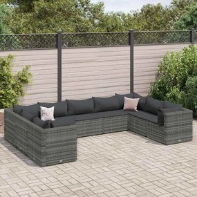vidaXL 9 pcs conjunto lounge de jardim c/ almofadões vime PE cinzento