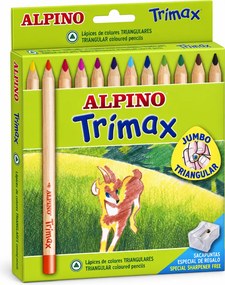 Lápis de Cor Alpino Trimax Triangulares em Madeira — 12 Unidades