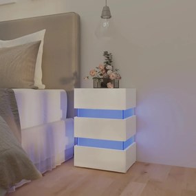 Mesa de cabeceira c/ luzes LED deriv. madeira branco brilhante