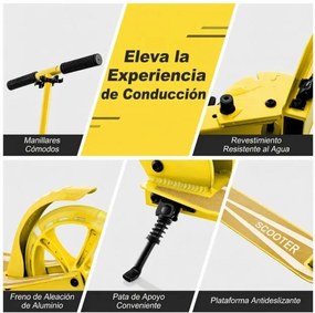 Trotinete para crianças com plataforma de alumínio, guiador ajustável em 3 posições e alça para crianças Amarela