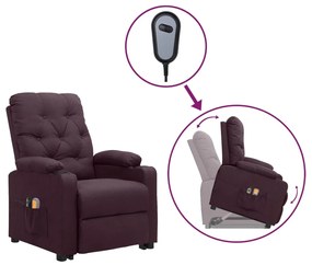 vidaXL Poltrona elevatória de massagens tecido roxo