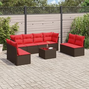 vidaXL 9 pcs conjunto sofás p/ jardim c/ almofadões vime PE castanho