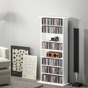 Organizador para CDs e DVDs com 8 compartimentos e 6 prateleiras ajustáveis 58 x 24 x 126,3 cm, capacidade máxima de 360 CDs/185 DVDs e Blu-rays, bran