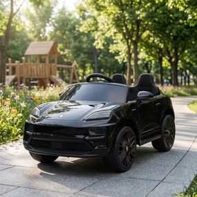 Carro elétrico para crianças até 5 anos Porsche Macan Turbo 12V, com bateria de lítio, Pneus de borracha, Controle remoto Preto