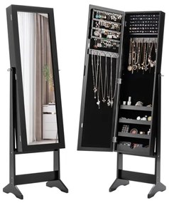 Armário de joias autônomo com espelho, baú de joias, armário de armazenamento de cosméticos, 3 posições ajustáveis, rosa