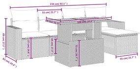 6 pcs conjunto sofás de jardim com almofadões vime cinzento