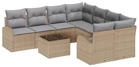 Conjunto de Sofá de Jardim 9 Peças com Almofadas em Rattan Poliéster B