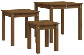 Mesas de encastrar 3 pcs madeira de pinho maciça castanho mel