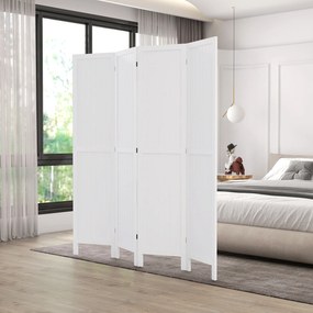 Biombo de madeira para divisão de espaços 160 x 170 cm, divisória interior dobrável, 4 painéis de madeira, branco