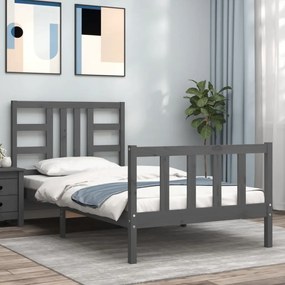 vidaXL Estrutura de cama com cabeceira 90x190 cm madeira maciça cinza