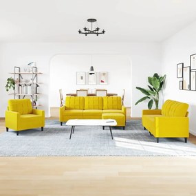 4 pcs conjunto de sofás com almofadões veludo amarelo