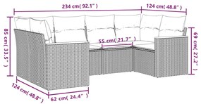 6 pcs conj. sofás jardim c/ almofadões vime PE bege misturado
