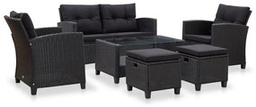 vidaXL 6 pcs conjunto sofás de jardim c/ almofadões vime PE preto