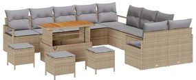 Conjunto de Sofá de Jardim vidaXL de 14 Peças com Almofadas Bege Ratta