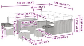 Conjunto de Sofá de Jardim com 13 Peças e Almofadas Bege Vime PE Acáci