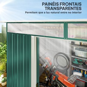 Abrigo de Jardim 4,5 m² 260x194x200 cm Abrigo Exterior Metálico com 2 Portas Deslizantes para Armazenamento de Ferramentas Verde