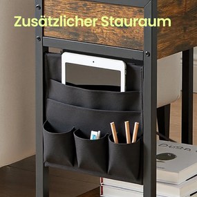 Mesa de apoio, mesa de cabeçeira 60 x 31,5 x 60 cm com tomadas e portas USB castanho-preto