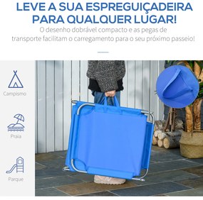 Espreguiçadeira Dobrável Espreguiçadeira de Jardim com Encosto Ajustável em 5 Posições para Terraço 187x55x24 cm Azul