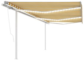vidaXL Toldo autom. c/ LED e sensor de vento 6x3,5 m amarelo e branco