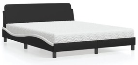 Cama com colchão 160x200 cm couro artificial preto e branco