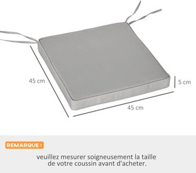 Conjunto de 2 almofadas para cadeiras e cadeirões de jardim; almofadas de assento com capas removíveis; enchimento de 5 cm; poliéster; cinzento claro