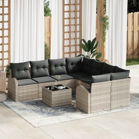 Conjunto de Sofás de Jardim vidaXL 9 Peças com Almofadas Cinza Claro R