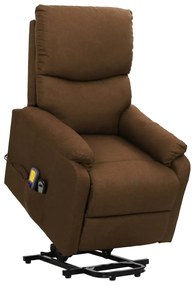 vidaXL Poltrona elevatória de massagens tecido castanho