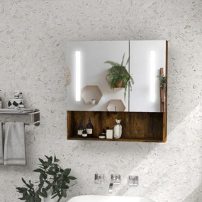 kleankin Armário Casa de Banho com Espelho e Luz LED Móvel Casa de Ban